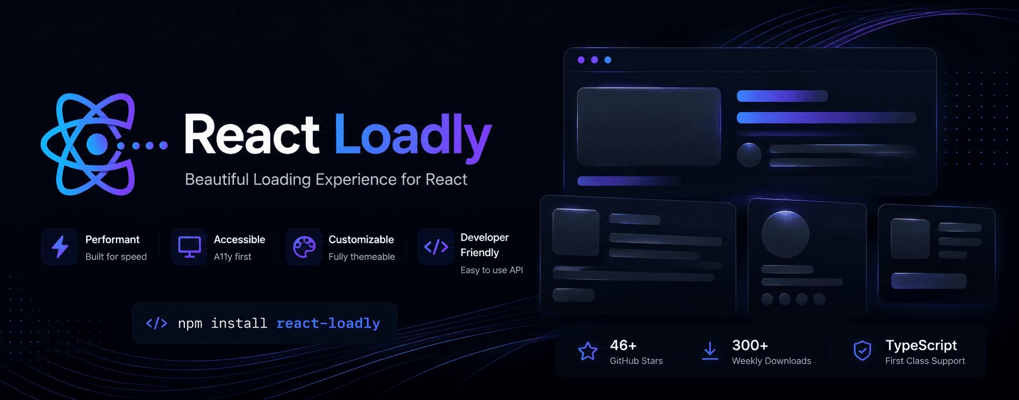 React Loadly product banner showing loading components